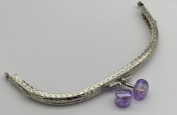 Angel Çanta Aksesuar 15.5 cm Gümüş Oval Cüzdan Çanta Klipsi Bursu Lila - Angel Çanta Aksesuar