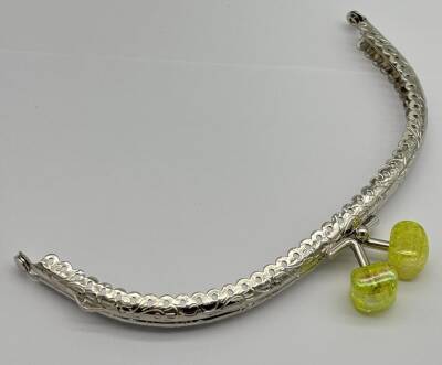 Angel Çanta Aksesuar 15.5 cm Gümüş Oval Cüzdan Çanta Klipsi Bursu Neon Yeşil - 1