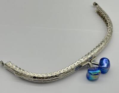 Angel Çanta Aksesuar 15.5 cm Gümüş Oval Cüzdan Çanta Klipsi Bursu Yanardöner Mavi - 1