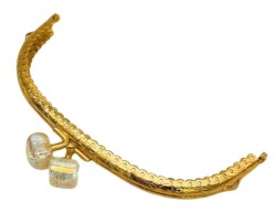 Angel Çanta Aksesuar 15.5 cm Light Gold Oval Cüzdan Çanta Klipsi Bursu Beyaz - Angel Çanta Aksesuar