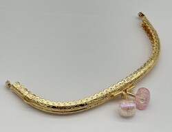 Angel Çanta Aksesuar 15.5 cm Light Gold Oval Cüzdan Çanta Klipsi Bursu Açık Pembe - Angel Çanta Aksesuar