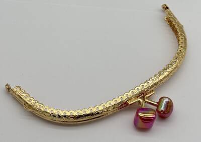 Angel Çanta Aksesuar 15.5 cm Light Gold Oval Cüzdan Çanta Klipsi Bursu Kırmızı - 1