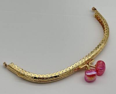 Angel Çanta Aksesuar 15.5 cm Light Gold Oval Cüzdan Çanta Klipsi Bursu Koyu Pembe - 1