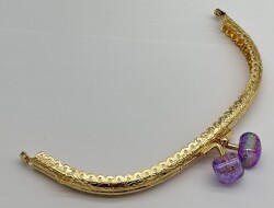 Angel Çanta Aksesuar 15.5 cm Light Gold Oval Cüzdan Çanta Klipsi Bursu Lila - Angel Çanta Aksesuar