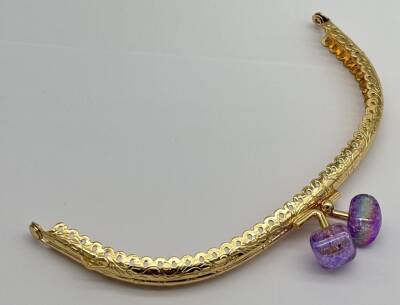 Angel Çanta Aksesuar 15.5 cm Light Gold Oval Cüzdan Çanta Klipsi Bursu Lila - 1