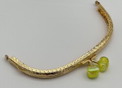 Angel Çanta Aksesuar 15.5 cm Light Gold Oval Cüzdan Çanta Klipsi Bursu Neon Yeşil - Angel Çanta Aksesuar