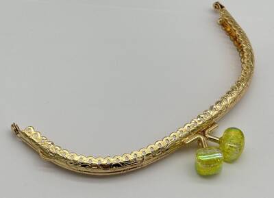 Angel Çanta Aksesuar 15.5 cm Light Gold Oval Cüzdan Çanta Klipsi Bursu Neon Yeşil - 1