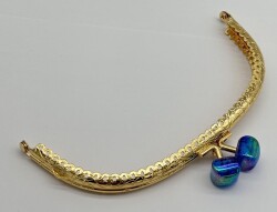 Angel Çanta Aksesuar 15.5 cm Light Gold Oval Cüzdan Çanta Klipsi Bursu Yanardöner Mavi - Angel Çanta Aksesuar