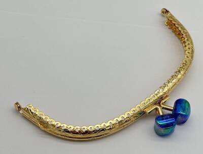 Angel Çanta Aksesuar 15.5 cm Light Gold Oval Cüzdan Çanta Klipsi Bursu Yanardöner Mavi - 1