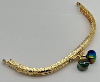 Angel Çanta Aksesuar 15.5 cm Light Gold Oval Cüzdan Çanta Klipsi Bursu Yanardöner Yeşil - 1