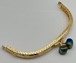 Angel Çanta Aksesuar 15.5 cm Light Gold Oval Cüzdan Çanta Klipsi Bursu Yanardöner Yeşil - Angel Çanta Aksesuar