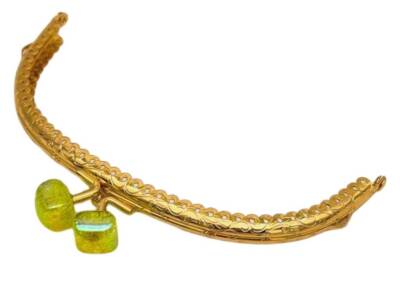 Angel Çanta Aksesuar 15.5 cm Light Gold Oval Cüzdan Çanta Klipsi Bursu Yeşil - 1