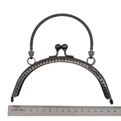 Angel Çanta Aksesuar 15.5 cm Tutmalı Oval Çanta Klipsi Cüzdan Bursu Füme Renk - 3