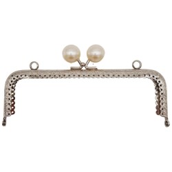 Angel Çanta Aksesuar 16.5 cm İncili Dikdörtgen Çanta Klipsi Çanta Bursu Gümüş Metalli - Angel Çanta Aksesuar