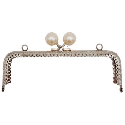 Angel Çanta Aksesuar 16.5 cm İncili Dikdörtgen Çanta Klipsi Çanta Bursu Gümüş Metalli - 1