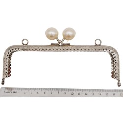 Angel Çanta Aksesuar 16.5 cm İncili Dikdörtgen Çanta Klipsi Çanta Bursu Gümüş Metalli - 2