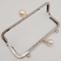 Angel Çanta Aksesuar 16.5 cm İncili Dikdörtgen Çanta Klipsi Çanta Bursu Gümüş Metalli - 3