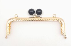 Angel Çanta Aksesuar 16.5 cm Siyah Toplu Çanta Klipsi Çanta Bursu Light Gold Metal - Angel Çanta Aksesuar