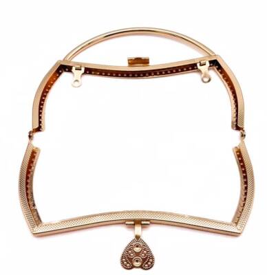 Angel Çanta Aksesuar 18 Cm Light Gold Renk Kalpli Tutma Saplı Çanta Klipsi, Çanta Bursu - 2