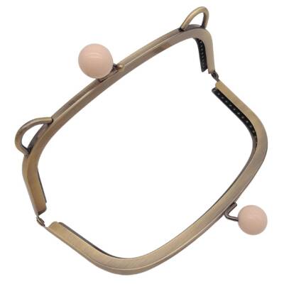 Angel Çanta Aksesuar 18.5 cm Pudra Renk Toplu Oval Çanta Klipsi Çanta Bursu Antik Metal - 3