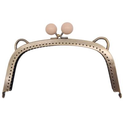 Angel Çanta Aksesuar 18.5 cm Pudra Renk Toplu Oval Çanta Klipsi Çanta Bursu Antik Metal - 1