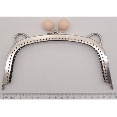 Angel Çanta Aksesuar 18.5 cm Pudra Renk Toplu Oval Çanta Klipsi Çanta Bursu Gümüş Metal - 2