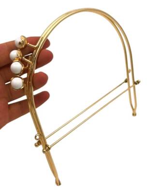 Angel Çanta Aksesuar 19 Cm Light Gold Renk D Model Beyaz Çift Toplu Çanta Klipsi, Çanta Bursu - 2