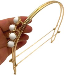 Angel Çanta Aksesuar 19 Cm Light Gold Renk D Model Beyaz Çift Toplu Çanta Klipsi, Çanta Bursu - 3