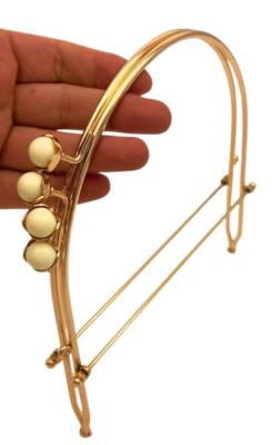 Angel Çanta Aksesuar 19 Cm Light Gold Renk D Model Krem Çift Toplu Çanta Klipsi, Çanta Bursu - 6