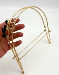 Angel Çanta Aksesuar 19 Cm Light Gold Renk D Model Siyah Çift Toplu Çanta Klipsi, Çanta Bursu - Angel Çanta Aksesuar