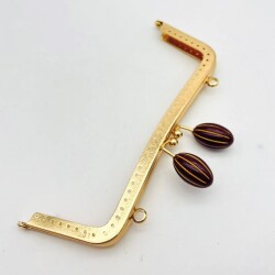 Angel Çanta Aksesuar 20 Cm Bordo Badem Toplu Çanta Klipsi Çanta Bursu Light Gold Metalli - Angel Çanta Aksesuar
