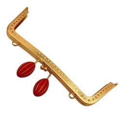 Angel Çanta Aksesuar 20 Cm Kırmızı Badem Toplu Çanta Klipsi Çanta Bursu Light Gold Metalli - Angel Çanta Aksesuar