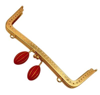 Angel Çanta Aksesuar 20 Cm Kırmızı Badem Toplu Çanta Klipsi Çanta Bursu Light Gold Metalli - 1