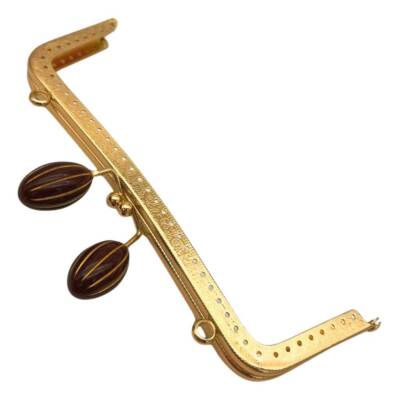 Angel Çanta Aksesuar 20 Cm Koyu Kahve Badem Toplu Çanta Klipsi Çanta Bursu Light Gold Metalli - 1