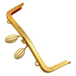 Angel Çanta Aksesuar 20 Cm Krem Badem Toplu Çanta Klipsi Çanta Bursu Light Gold Metalli - Angel Çanta Aksesuar