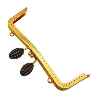 Angel Çanta Aksesuar 20 Cm Lacivert Badem Toplu Çanta Klipsi Çanta Bursu Light Gold Metalli - 1