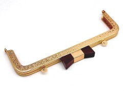 Angel Çanta Aksesuar 20 Cm Light Gold Renk Koyu Kahve Kurdele Model Çanta Klipsi, Çanta Bursu - Angel Çanta Aksesuar