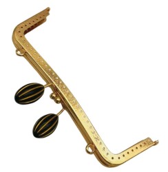 Angel Çanta Aksesuar 20 Cm Siyah Badem Toplu Çanta Klipsi Çanta Bursu Light Gold Metalli - Angel Çanta Aksesuar