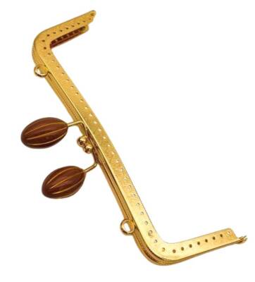 Angel Çanta Aksesuar 20 Cm Taba Badem Toplu Çanta Klipsi Çanta Bursu Light Gold Metalli - 1