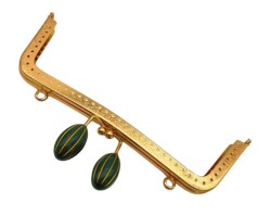 Angel Çanta Aksesuar 20 Cm Yeşil Badem Toplu Çanta Klipsi Çanta Bursu Light Gold Metalli - Angel Çanta Aksesuar