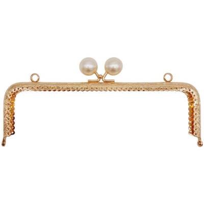 Angel Çanta Aksesuar 20.5 cm İncili Dikdörtgen Çanta Klipsi Çanta Bursu Light Gold Metalli - 1