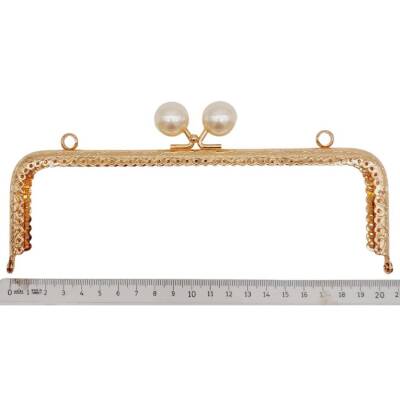 Angel Çanta Aksesuar 20.5 cm İncili Dikdörtgen Çanta Klipsi Çanta Bursu Light Gold Metalli - 2