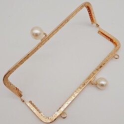 Angel Çanta Aksesuar 20.5 cm İncili Dikdörtgen Çanta Klipsi Çanta Bursu Light Gold Metalli - 3