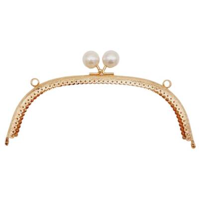 Angel Çanta Aksesuar 20.5 cm İncili Oval Çanta Klipsi Çanta Bursu Light Gold Metalli - 1