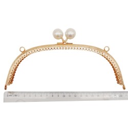 Angel Çanta Aksesuar 20.5 cm İncili Oval Çanta Klipsi Çanta Bursu Light Gold Metalli - 2