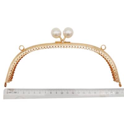 Angel Çanta Aksesuar 20.5 cm İncili Oval Çanta Klipsi Çanta Bursu Light Gold Metalli - 2