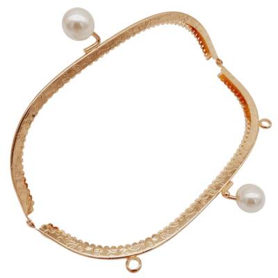 Angel Çanta Aksesuar 20.5 cm İncili Oval Çanta Klipsi Çanta Bursu Light Gold Metalli - 3