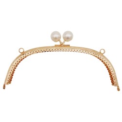 Angel Çanta Aksesuar 20.5 cm İncili Oval Çanta Klipsi Çanta Bursu Light Gold Metalli - Angel Çanta Aksesuar