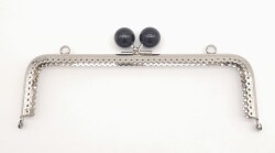 Angel Çanta Aksesuar 20.5 cm Siyah Toplu Çanta Klipsi Çanta Bursu Gümüş Metal - Angel Çanta Aksesuar