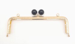 Angel Çanta Aksesuar 20.5 cm Siyah Toplu Çanta Klipsi Çanta Bursu Light Gold Metal - Angel Çanta Aksesuar